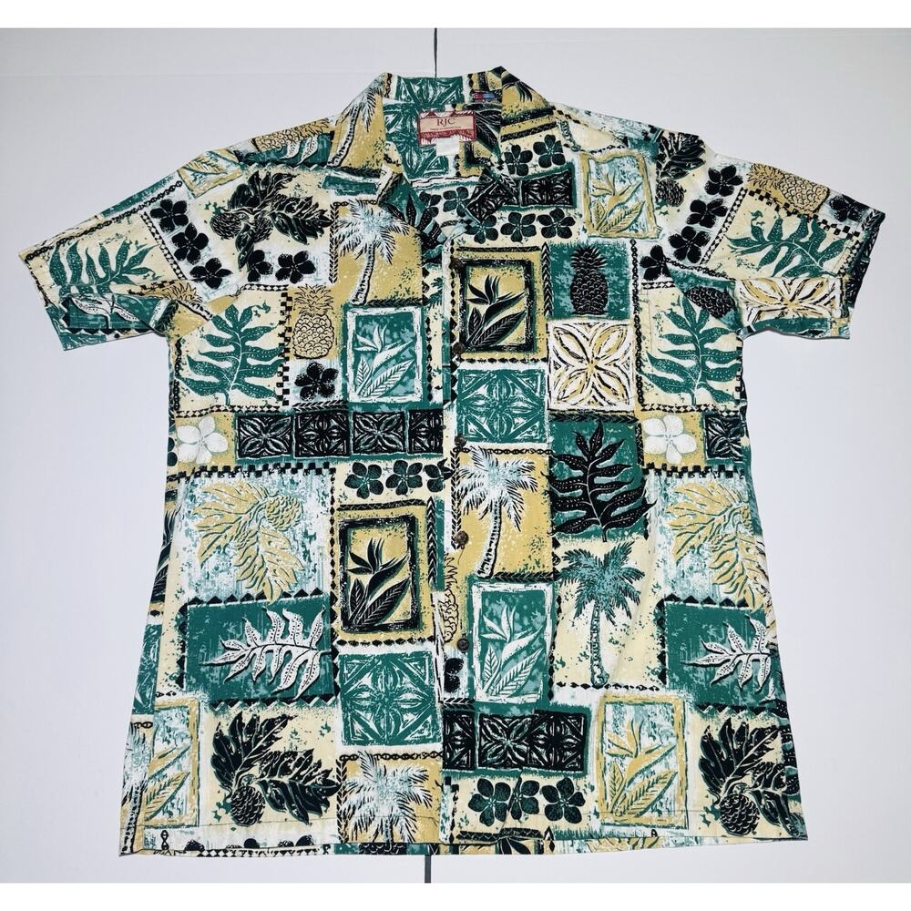 Vintage‎ RJC Hawaiian Shirt USA Mens Size Large Tropical Pineapple Block